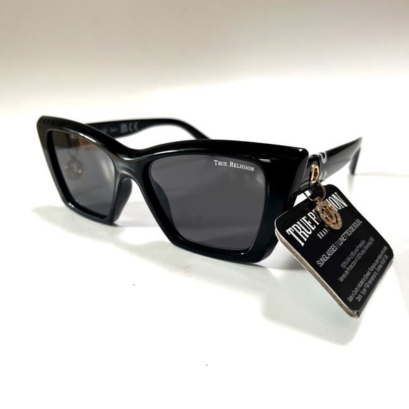 New TRUE RELIGION Cat Eye Sunglasses Acetate Black Dangling Charm Rhinestone main image 6
